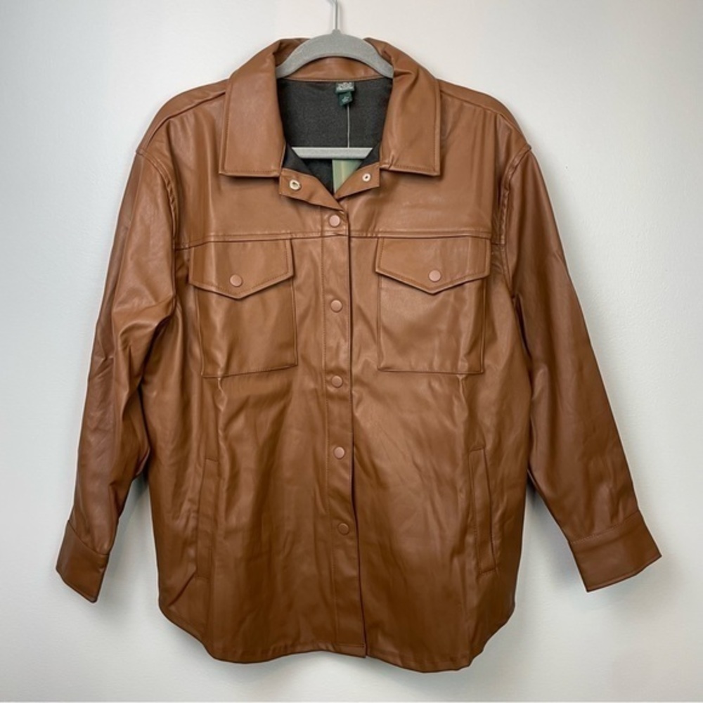 Shacket Brown Vegan Leather Shirt‎ Jacket Size M